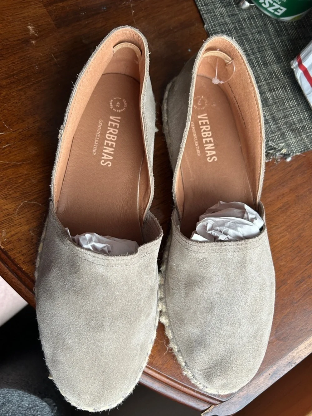 Verbenas Espadrille Flats EU 42 Taupe Suede Leather Slip On Spain summer coast